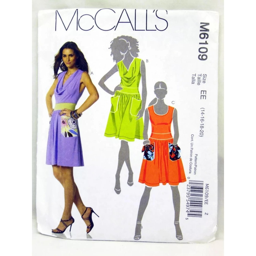 McCall's M6109 Sleeveless Dress Sewing Pattern Womens 14 16 18 20 Uncut